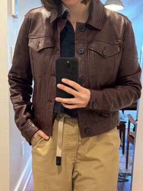 Frame Denim Brown Leather Trucker Jacket